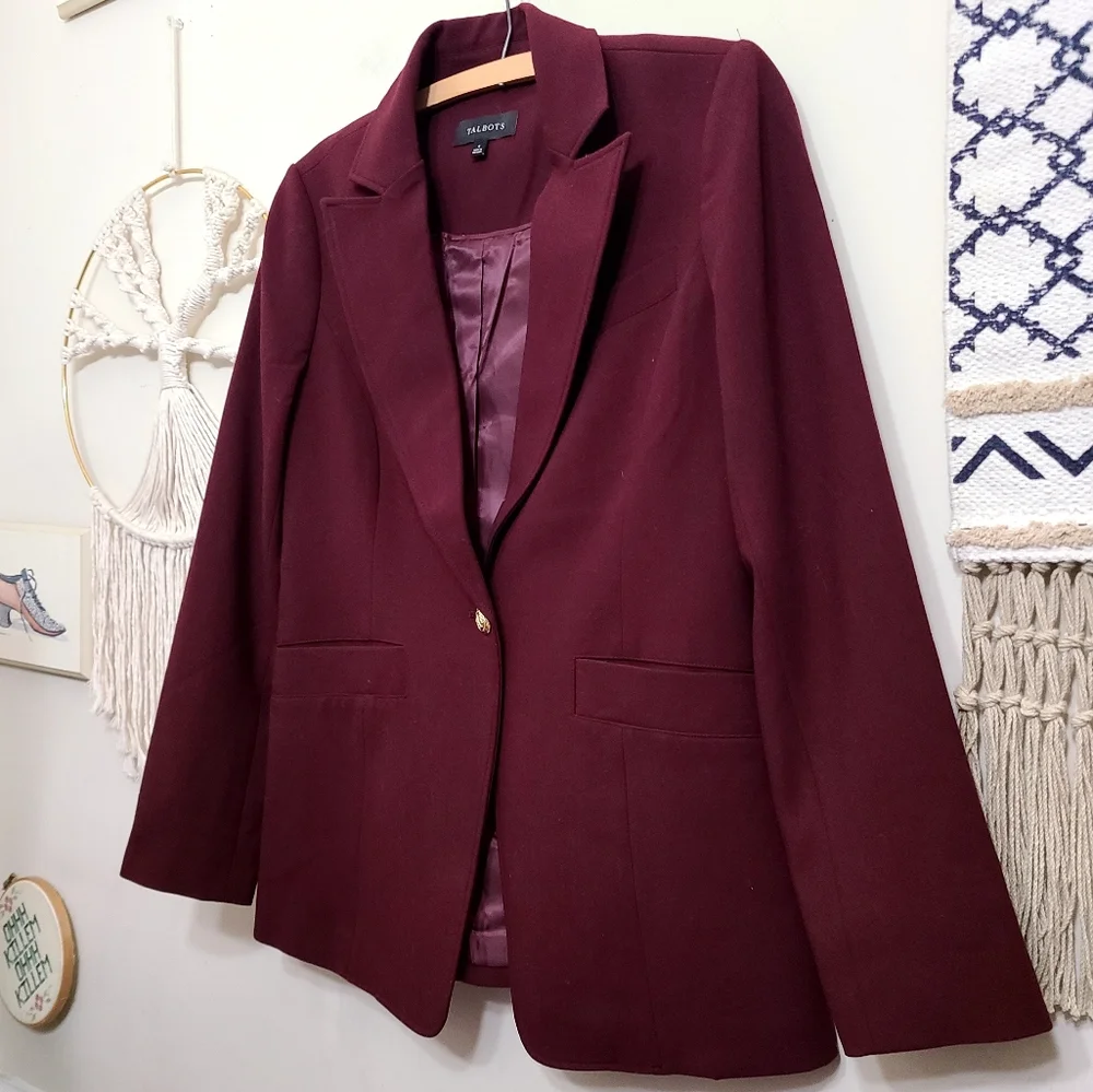 Talbots Tailored Stretch Blazer In Rich Burgundy Size 4 - Picture 5 of 8